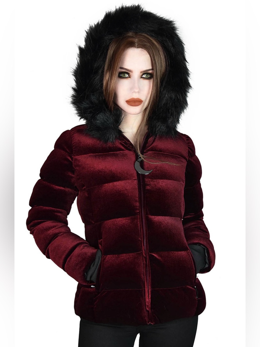 Luna Lisa Blood Burgundy Velvet Puffer Jacket